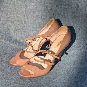 Miu Miu Nude Patent Double Strap Open Toe Heels Size 37